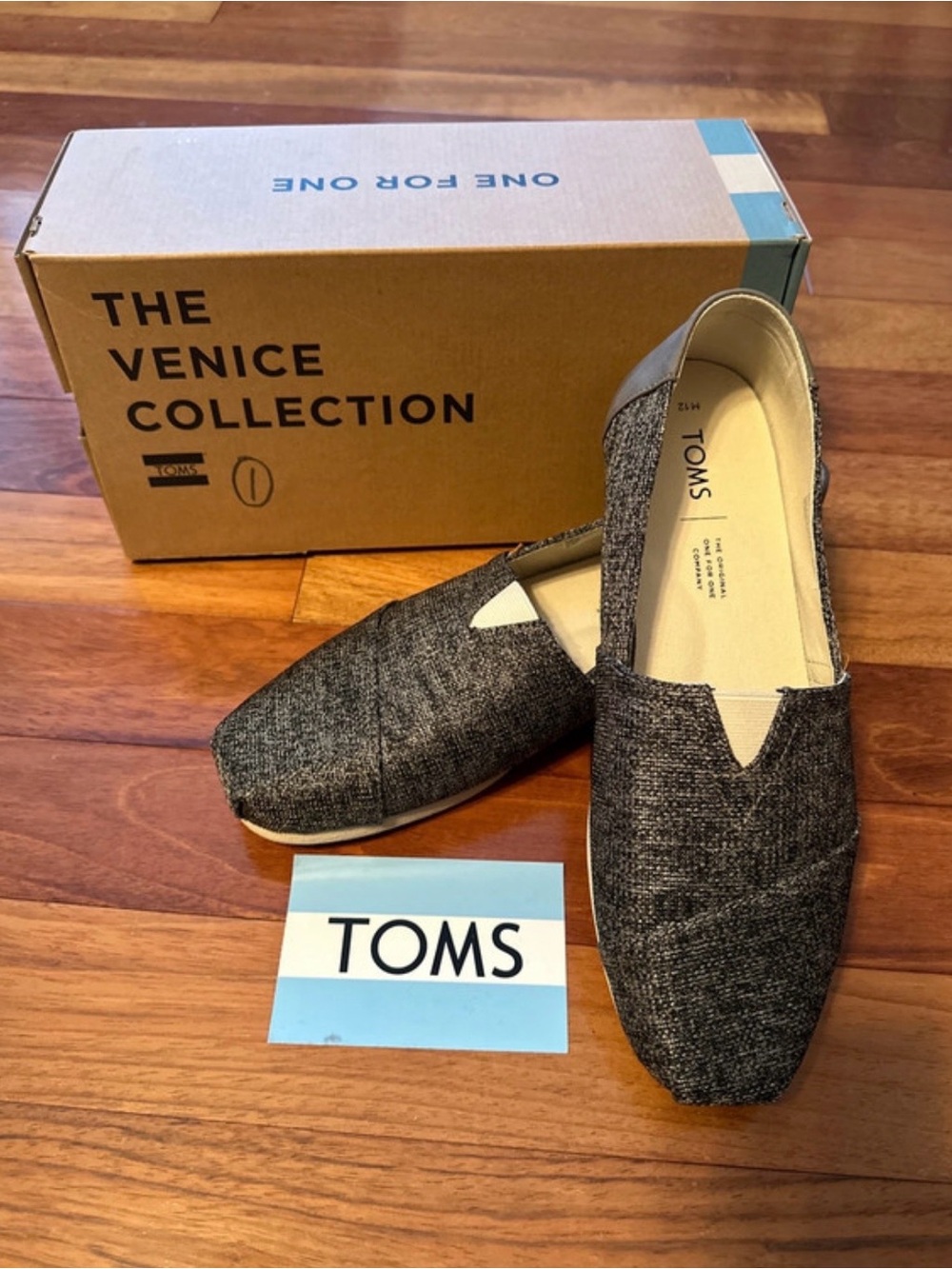 Toms Classic Knit Slip-On Loafers in Charcoal Gray and White